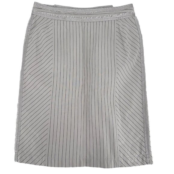 Intaitions Mini Skirt Sz 2 Ruffle Zip Up Off White Blue‎ Strips Fringe Casual - Picture 1 of 11
